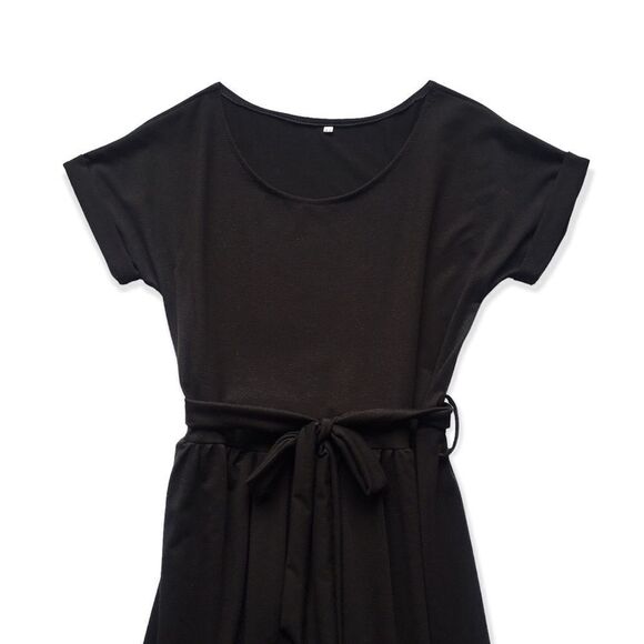 🔃Black Short Sleeve Front Split Midi Dress - Picture 5 of 8